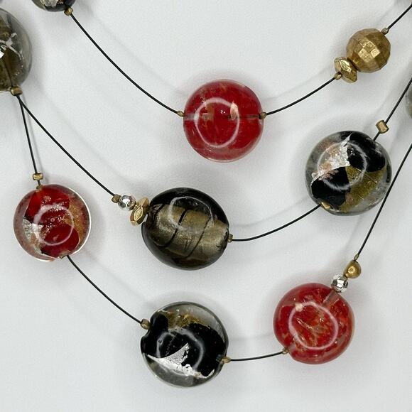 Chico's Triple Strand Beaded Black Wire Gold Tone Statement Necklace ✨ - Picture 4 of 10